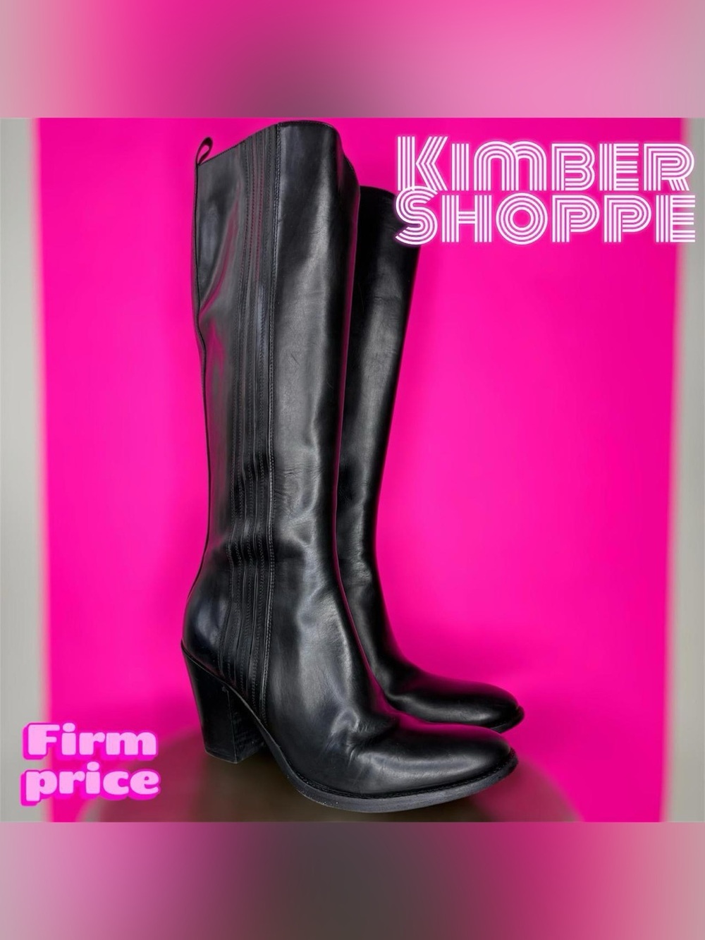 Sartore Black Leather Almond Toe Stacked Heel Pull-On Knee-High Boot EU 37